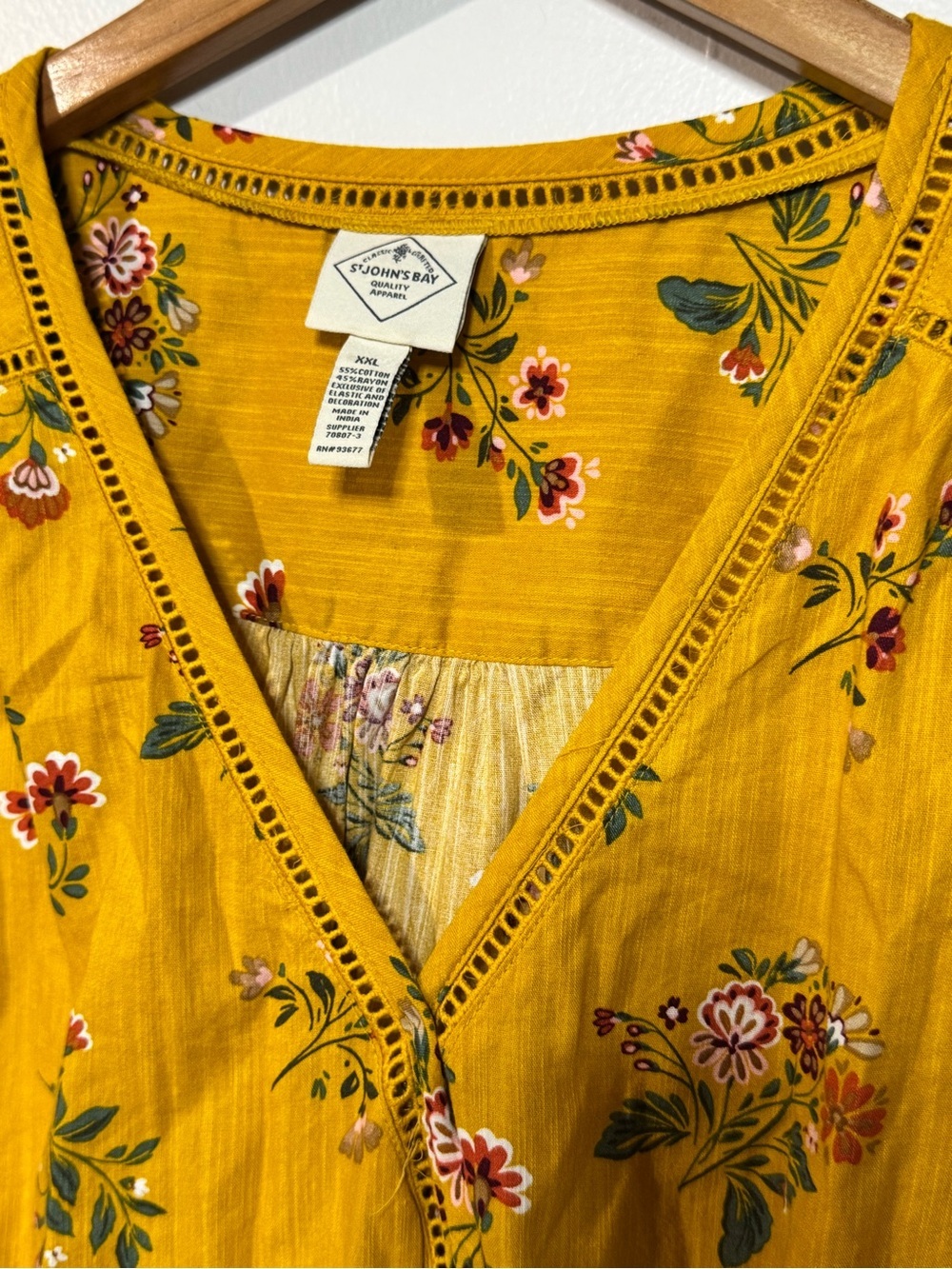St. John's Bay Mustard Floral Wrap Blouse - Picture 6 of 9